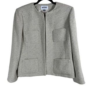 Kasper Women's Size 12 Petite Tweed Collarless Open-Front Blazer Beige/Cream